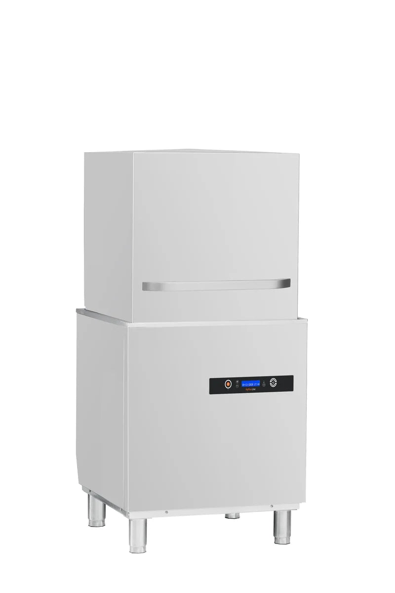 Haubenspülmaschine HYPRO Digital 54 SL 50x50 cm Korbmaß, mit Reiniger- & Klarspüldosierer, mit Ablaufpumpe, Drucksteigerungspumpe Made in Europe, 400 Volt