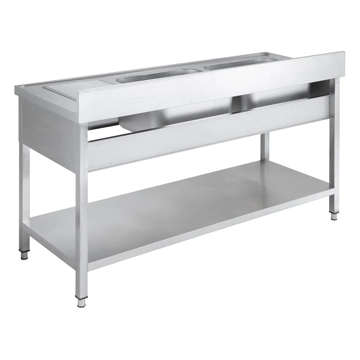 Spültisch Basic 16x6 mit 2 Becken links, Aufkantung und Grundboden
