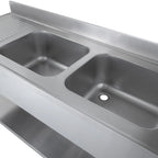 Spültisch Basic 16x6 mit 2 Becken rechts, Aufkantung und Grundboden