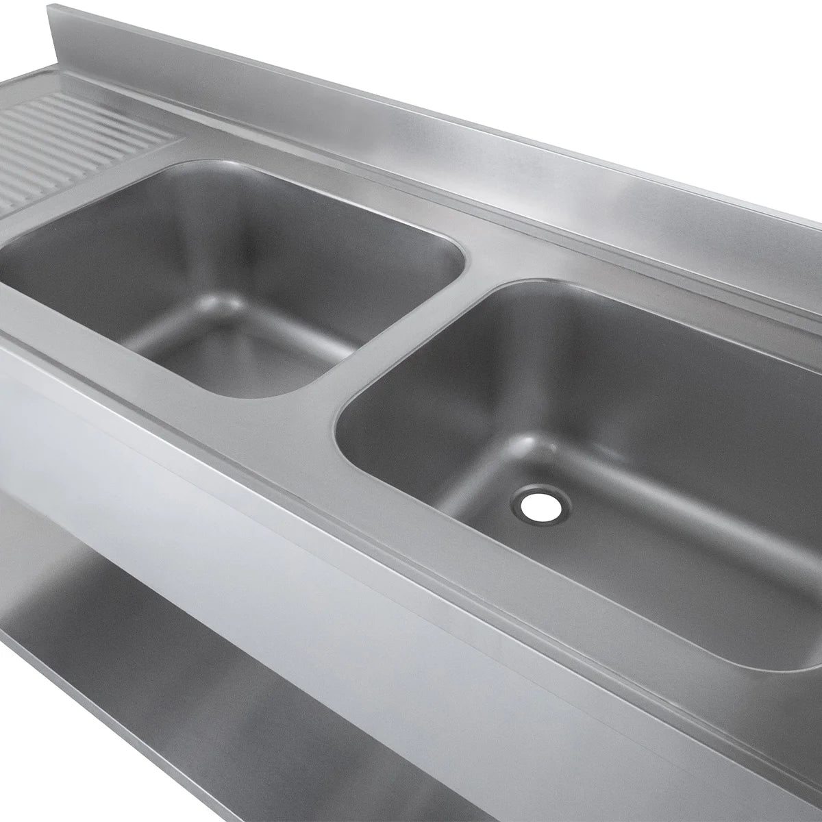 Spültisch Basic 16x6 mit 2 Becken rechts, Aufkantung und Grundboden