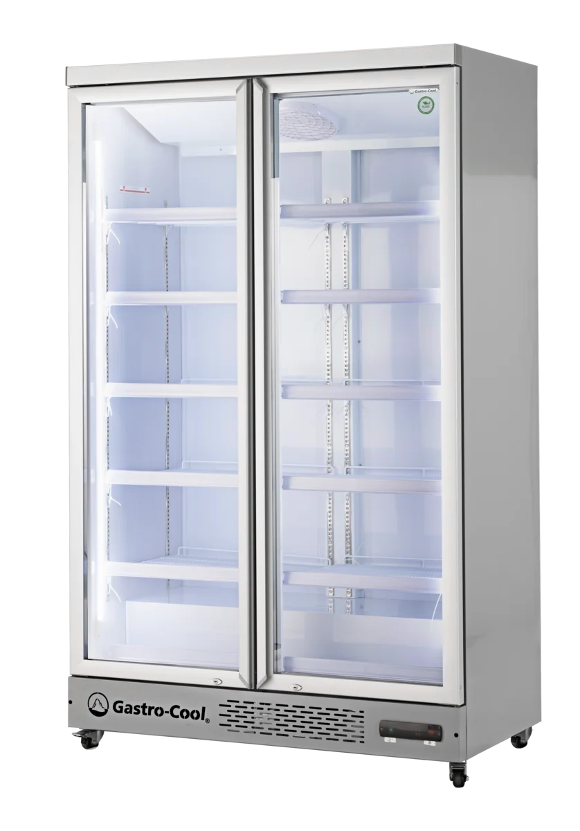 Gastro-Cool GD1050 Getränkekühlschrank 1060 Liter mit 2 Klapptüren, LED Beleuchtung, silber