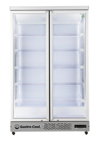 Gastro-Cool GD1050 Getränkekühlschrank 1060 Liter mit 2 Klapptüren, LED Beleuchtung, silber