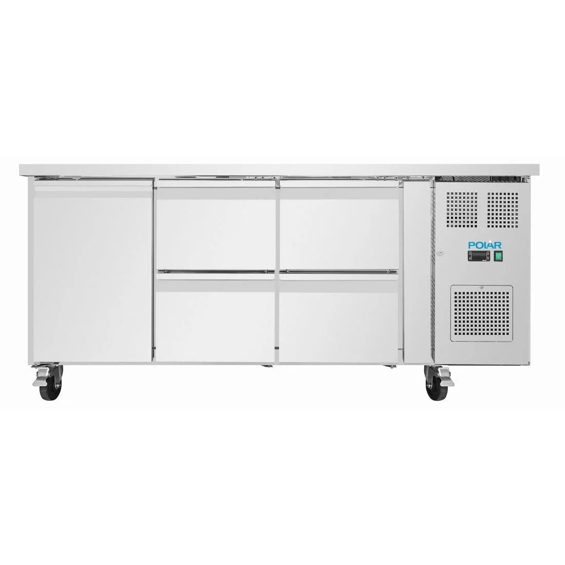 Polar U-Serie Kühltisch 4 Schubladen & 1 Tür 465 Liter auf Rollen