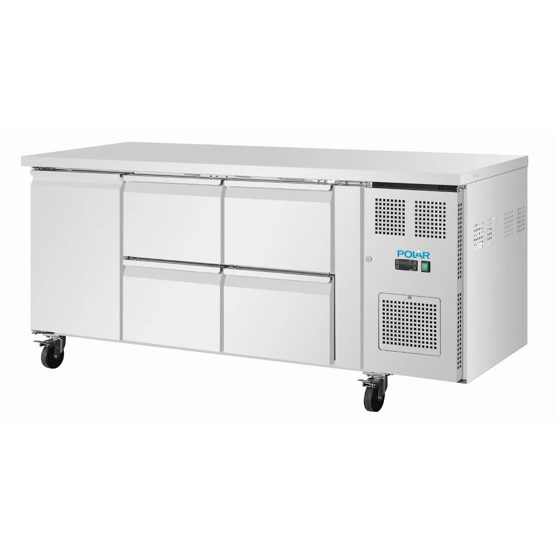 Polar U-Serie Kühltisch 4 Schubladen & 1 Tür 465 Liter auf Rollen