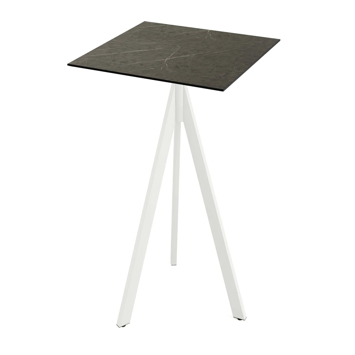 Feros Infinity Tripod Stehtisch Weiß frame + Midnight Marble HPL 70x70 cm