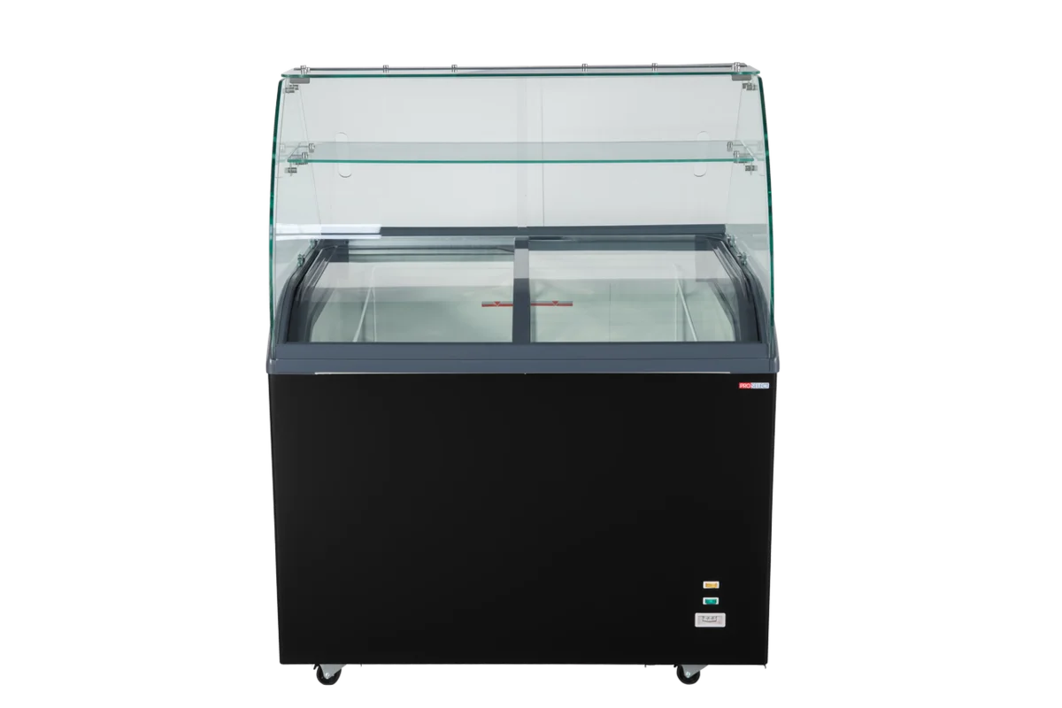 Speiseeisvitrine mit Glas-Schiebedeckel – 6 x 5 L – 273 L – schwarz