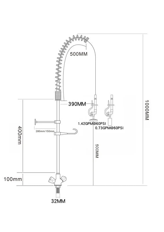 Einloch-Geschirrwaschbrause mit Mischbatterie - 1.000 mm