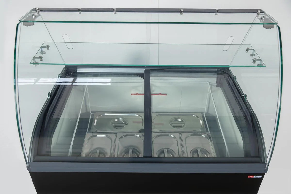 Speiseeisvitrine mit Glas-Schiebedeckel – 6 x 5 L – 273 L – schwarz