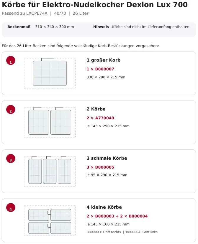 Elektro-Nudelkocher Dexion Lux 700 - 40/73  - 26 Liter