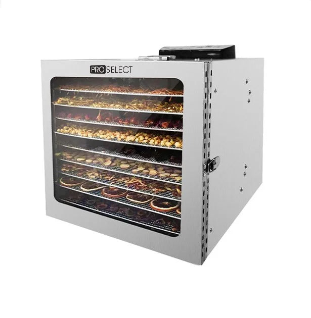 Dörrautomat aus Edelstahl, 10 Einschübe, 30–90 °C, 1000 W