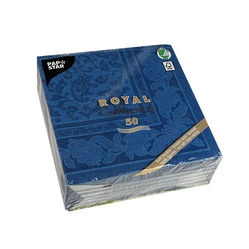 Papstar 50 Servietten ROYAL Collection 1/4-Falz 40 cm x 40 cm dunkelblau Ornaments