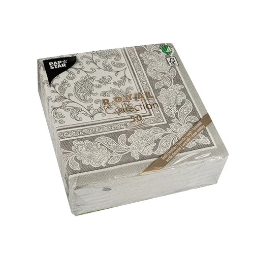 Papstar 50 Servietten ROYAL Collection 1/4-Falz 40 cm x 40 cm grau Ornaments