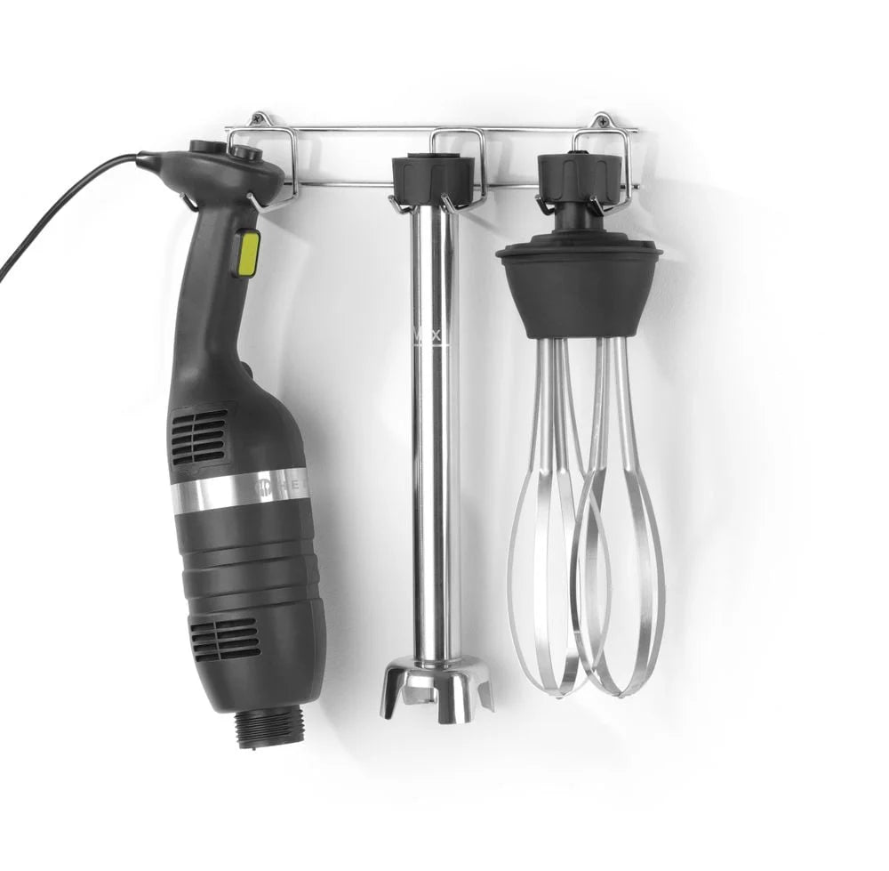 Hendi Set: Stabmixer 350 mit variabler Geschwindigkeit + Schneebesen + Halterung zur Wandmontage, Kitchen Line, Schwarz, 230V/350W, Ø 100x110mm