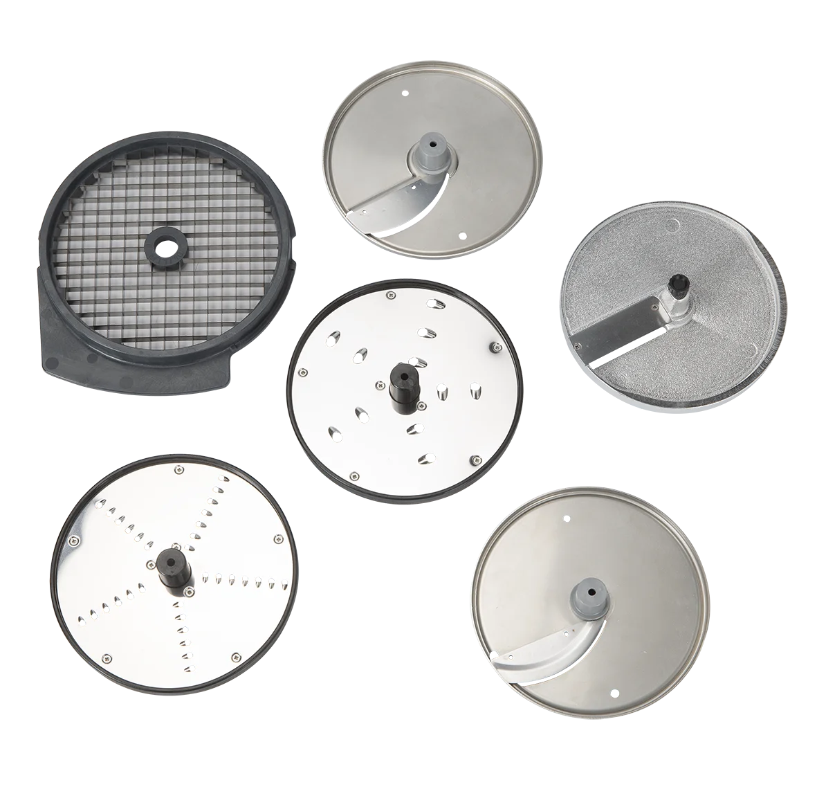 Dito Sama Scheiben-Set PROFI (2mm & 5mm Schneiden, 3mm & 7mm Reiben, 10mm Schneiden, 10x10mm Würfeln - Ø 175 mm)