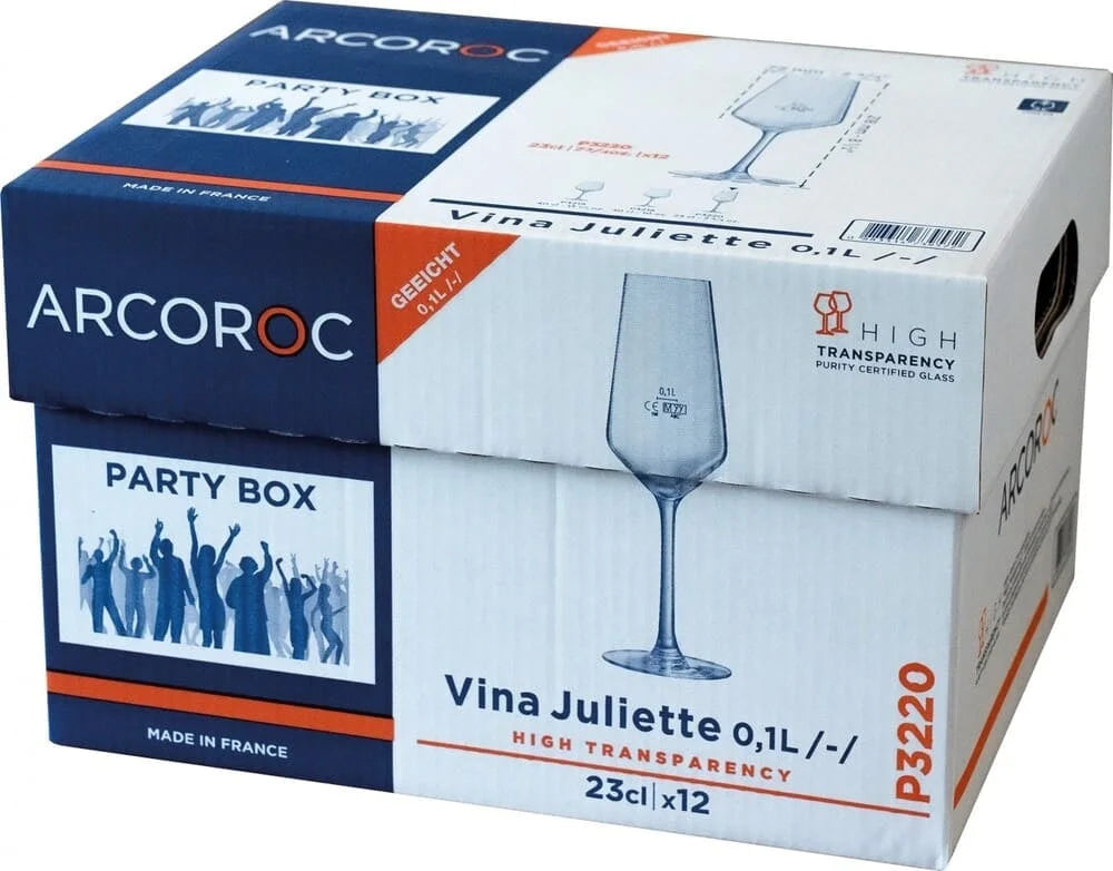 Arcoroc V. Juliette Sektkelch 23 cl mit Füllstrich bei 0,1 l, 12er Party Box