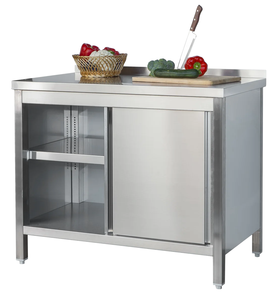 Edelstahl Arbeitsschrank Profi mit Schiebetüren und Aufkantung - 1000 x 600 mm