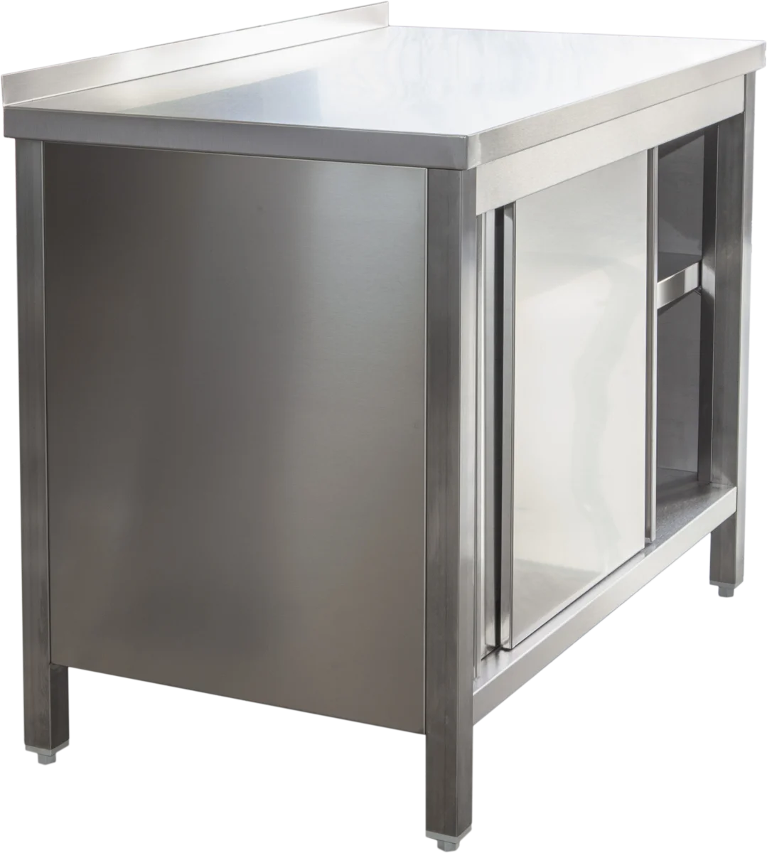 Edelstahl Arbeitsschrank Profi mit Schiebetüren und Aufkantung - 1000 x 600 mm