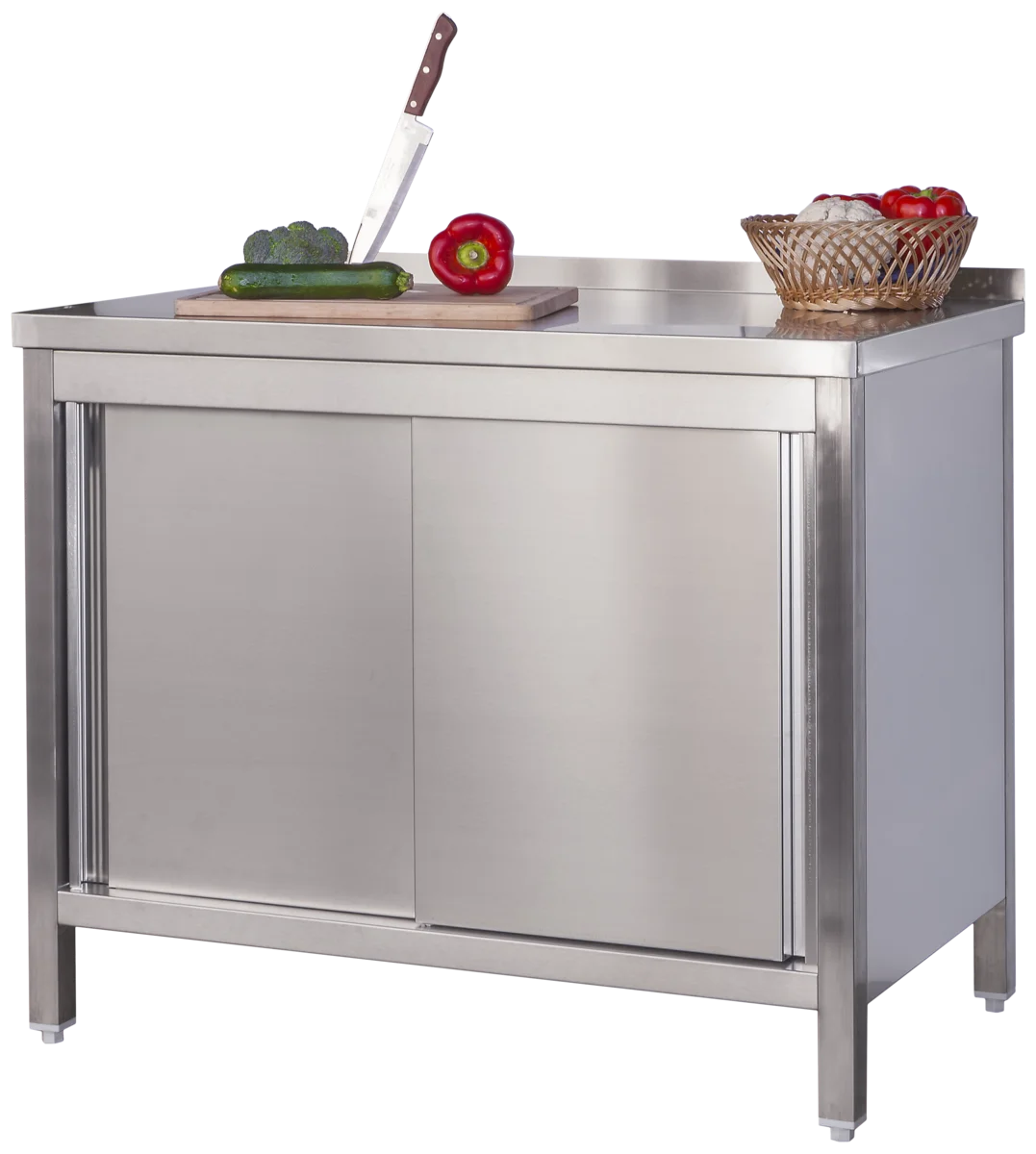 Edelstahl Arbeitsschrank Profi mit Schiebetüren und Aufkantung - 1000 x 700 mm
