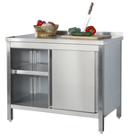 Edelstahl Arbeitsschrank  Profi mit Schiebetüren und Aufkantung - 1800 x 600 mm