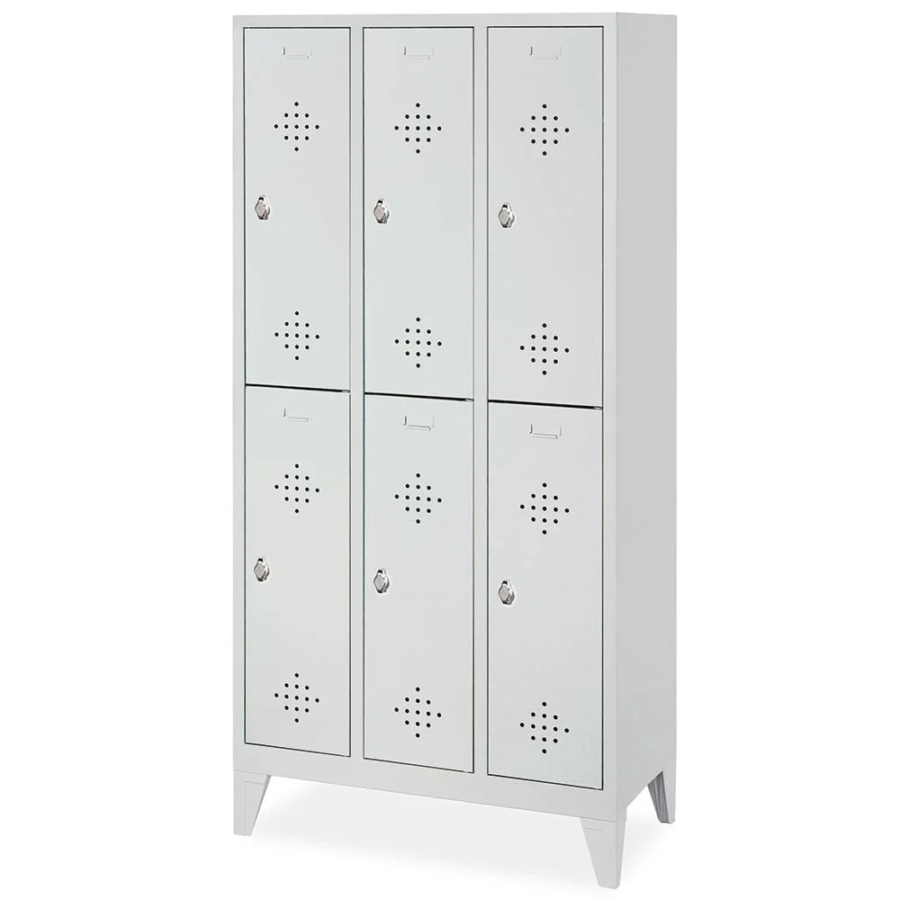 Stahl-Fächerschrank mit Füßen und Drehriegelverschluss, 6 Fächer, BxTxH 900x500x1850 mm