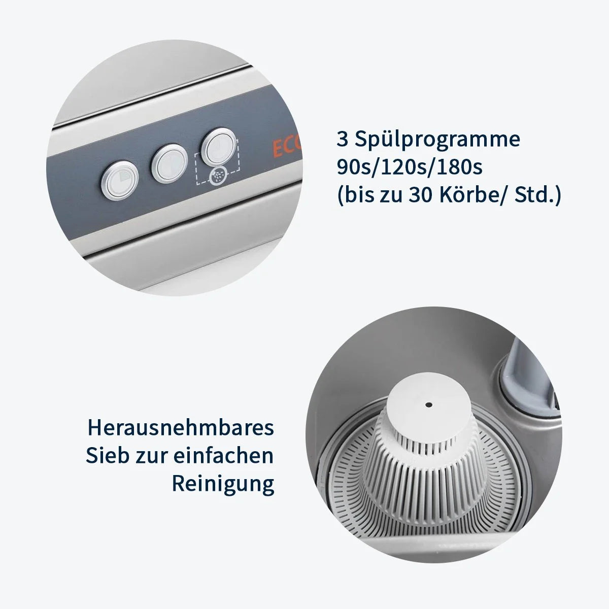 Gläserspülmaschine ECO 40x40 cm Korbmaß, mit Reiniger- & Klarspüldosierer, mit Ablaufpumpe & Enthärter, Made in Europe, 230 Volt