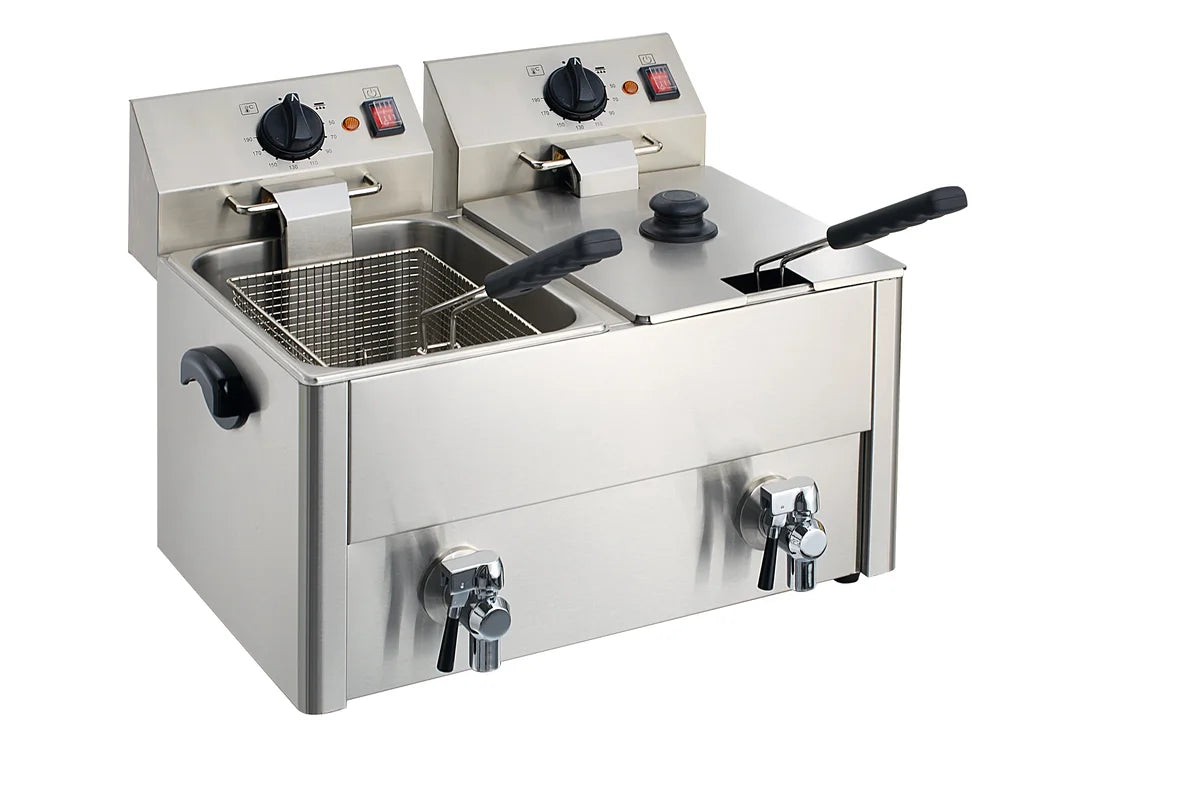 Elektro-Doppel-Fritteuse ECO 10+10 Liter mit Ablasshahn