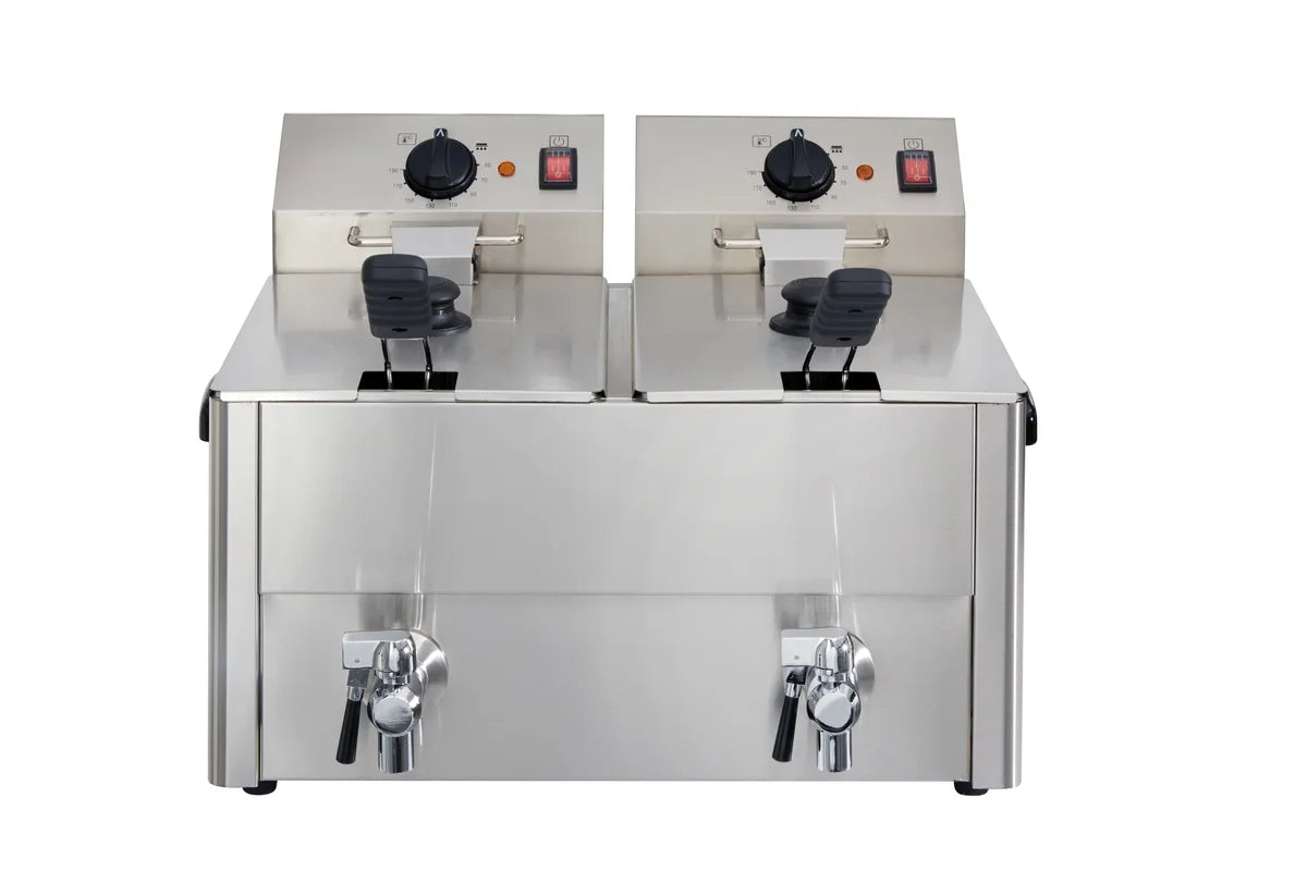 Elektro-Doppel-Fritteuse ECO 10+10 Liter mit Ablasshahn