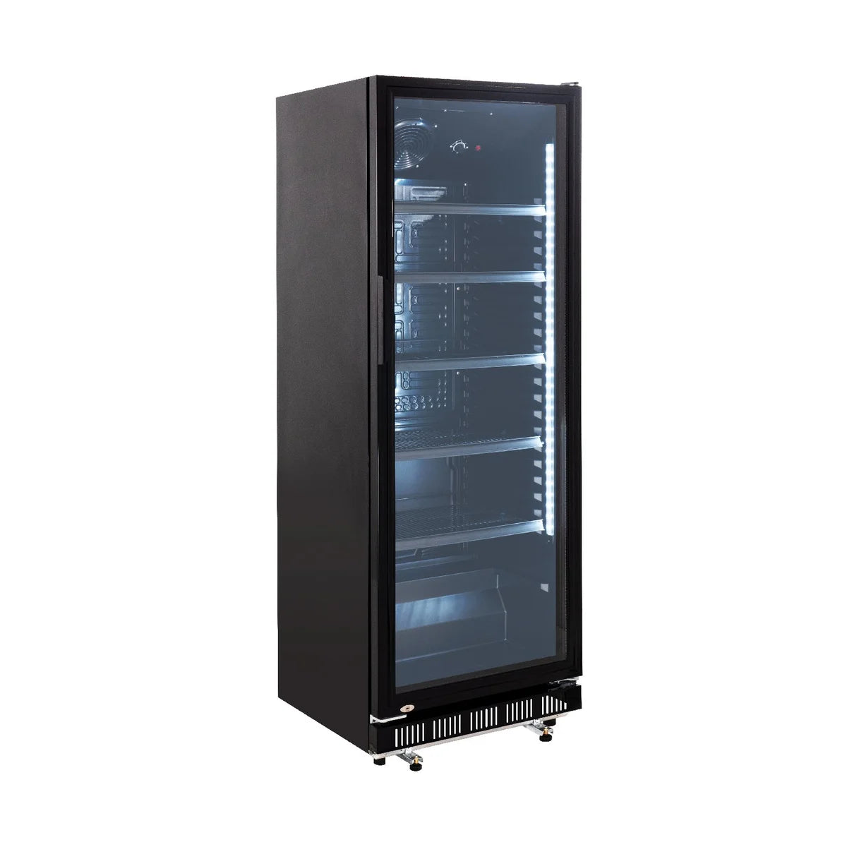 Getränkekühlschrank GK-360BB, 360 Liter Kühlraumvolumen, 4 verstellbare Einlegeböden, Innenbeleuchtung, Abschließbar, Schwarz