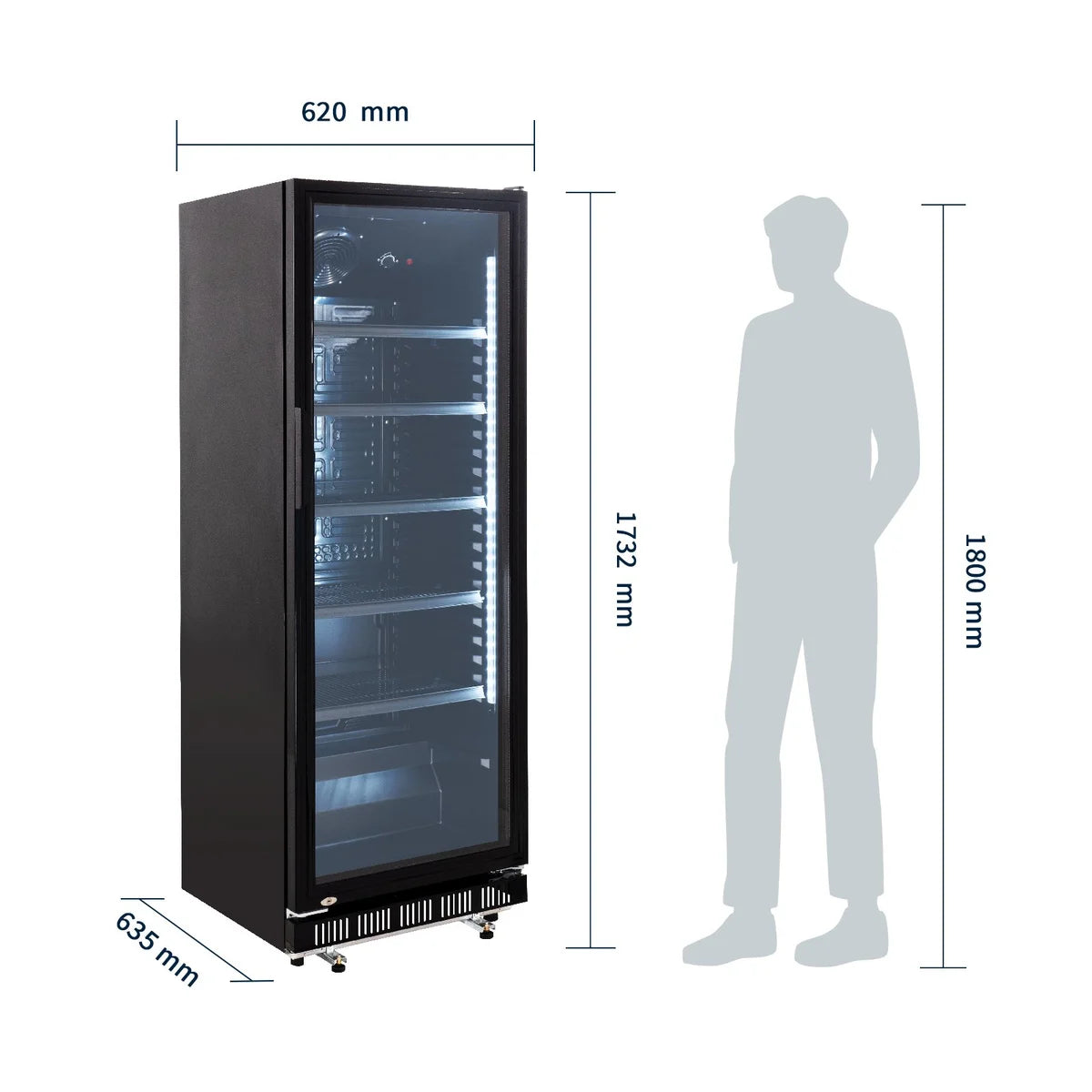 Getränkekühlschrank GK-360BB, 360 Liter Kühlraumvolumen, 4 verstellbare Einlegeböden, Innenbeleuchtung, Abschließbar, Schwarz
