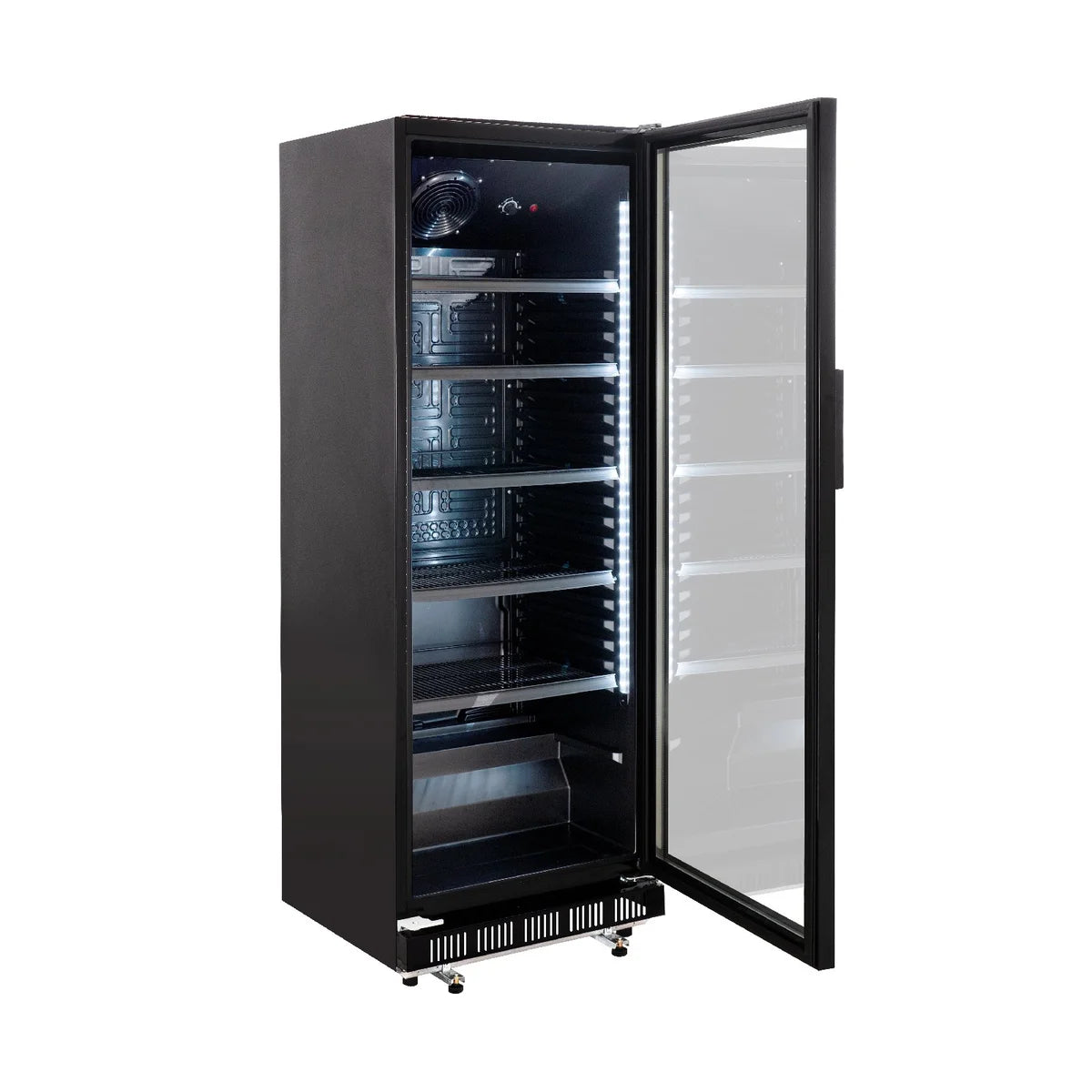 Getränkekühlschrank GK-360BB, 360 Liter Kühlraumvolumen, 4 verstellbare Einlegeböden, Innenbeleuchtung, Abschließbar, Schwarz