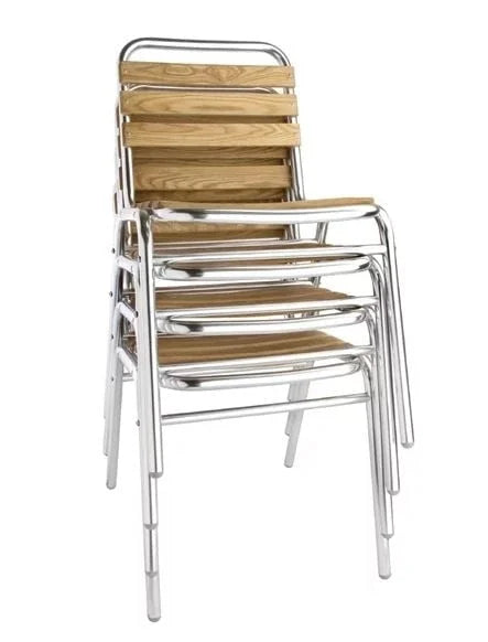 Aluminium - Eschenholzstühle Bolero stapelbar - 4 Stück