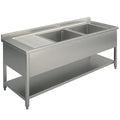 Mastro Spültisch, 2 Becken, Tropftasse links, auf Beinen, mit Grundboden, 1600x700 mm
