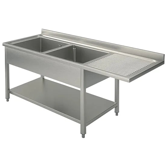 Mastro Spültisch mit Grundboden für Einbau-Geschirrspüler, 2 Becken links, 1600x700 mm