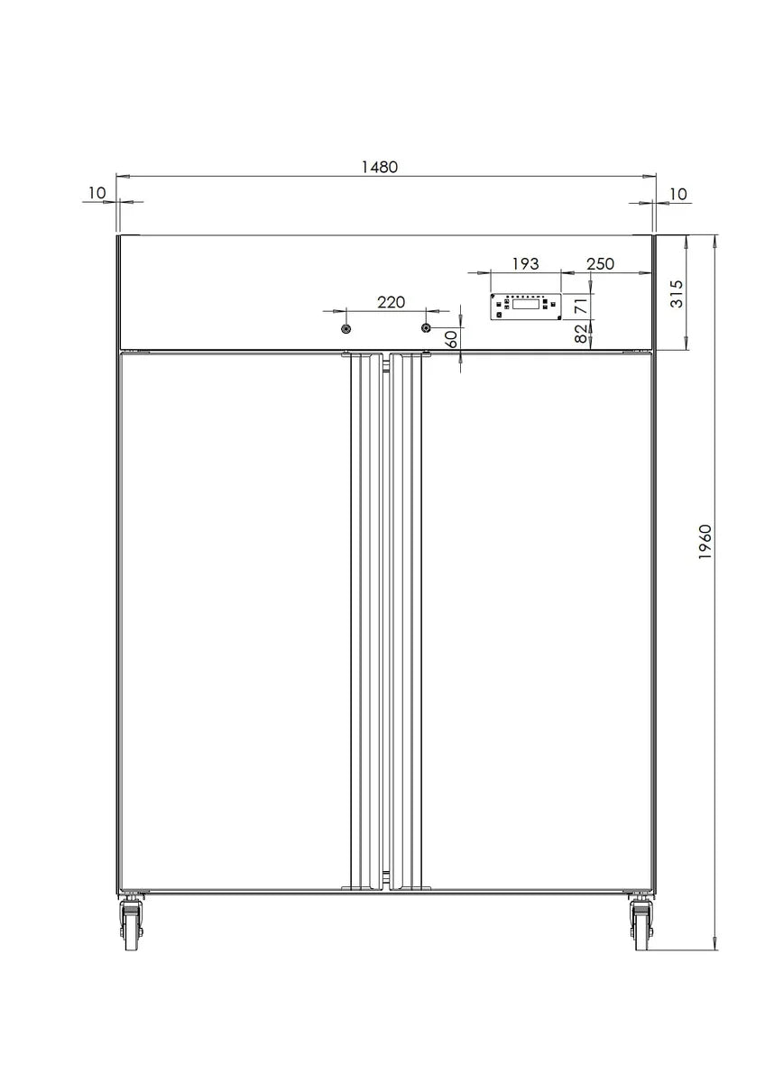 Gastronomie Tiefkühlschrank ECO 1400 GN 2/1 Monoblock, 1350 Liter Kühlraumvolumen, 6 verstellbare Einlegeböden, Robuste Bauweise, Edelstahl