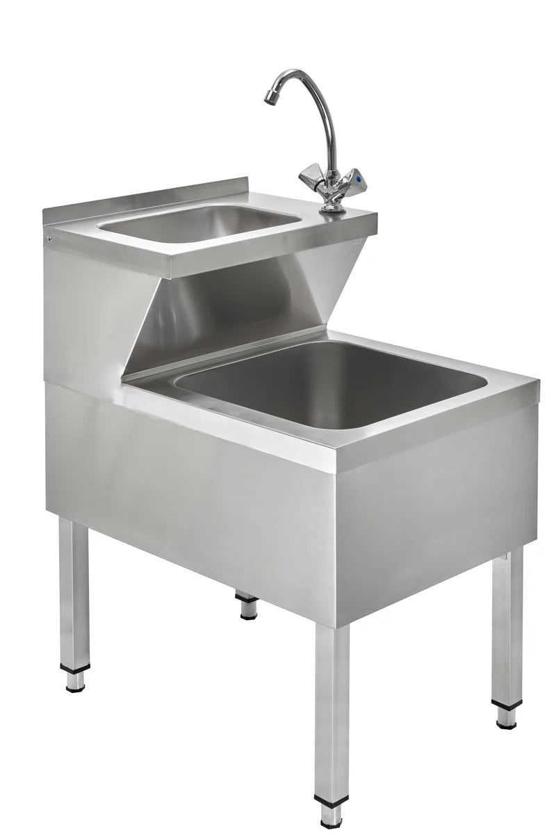 Handwasch-Ausgussbeckenkombination Basic 2, Kalt- und Warmwasserhahn