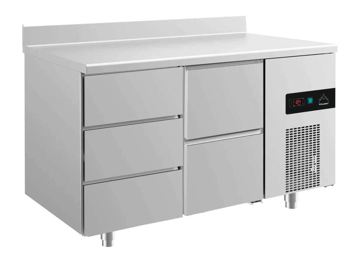 A&S Kühltisch -2 bis +8°C 1400x700x850mm mit 1x zwei Schubladen und 1x drei Schubladen u. Aufkantung (2DZA)