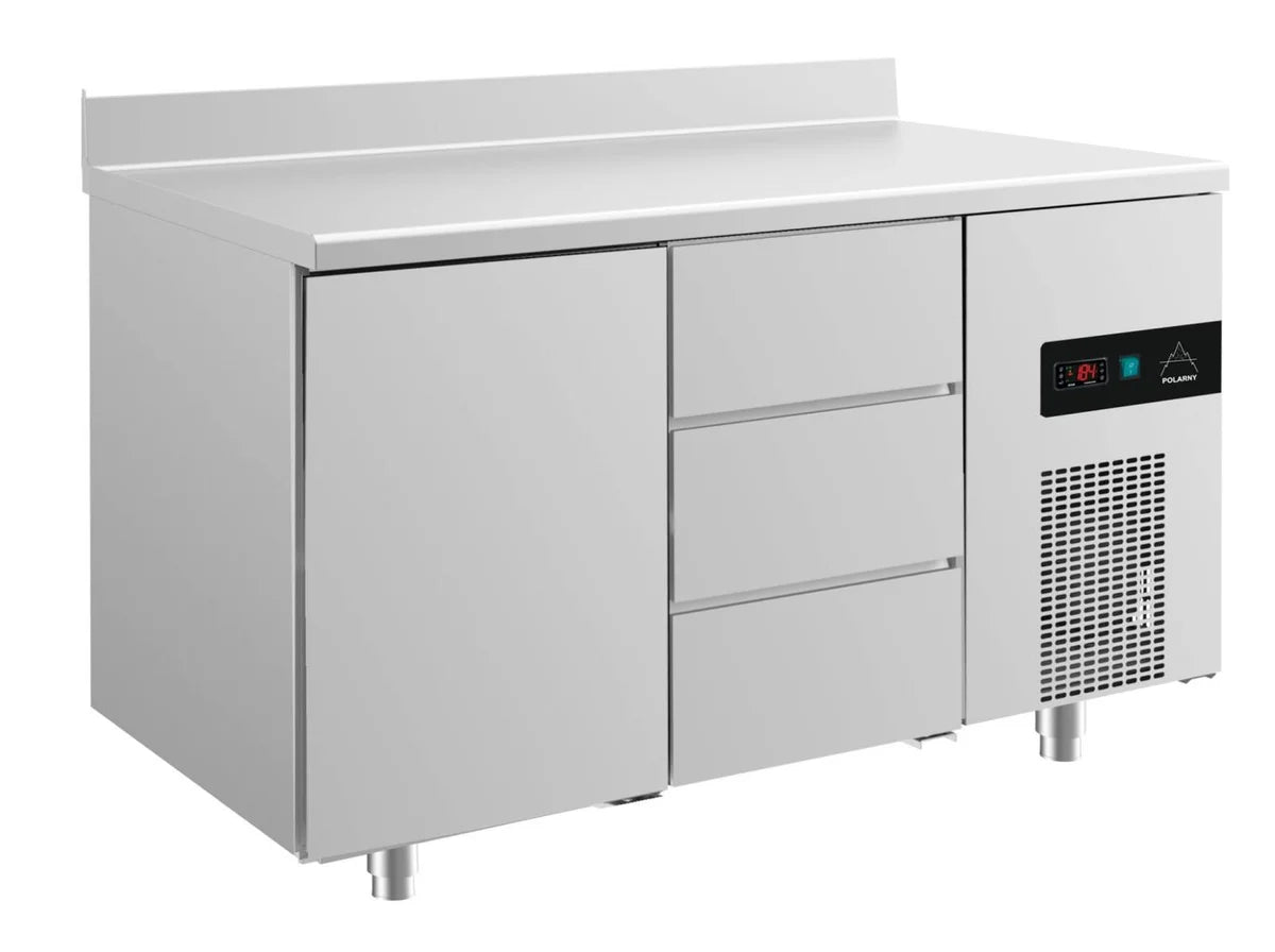 A&S Kühltisch -2 bis +8°C 1400x700x850mm mit 1x Tür und 1x drei Schubladen u. Aufkantung (2TDA)