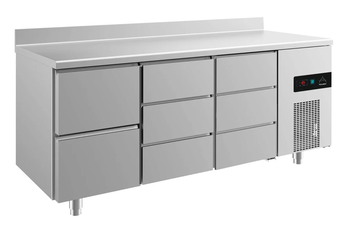 A&S Kühltisch -2 bis +8°C 1865x700x850mm mit 1x zwei Schubladen und 2x drei Schubladen u. Aufkantung (3ZDDA)