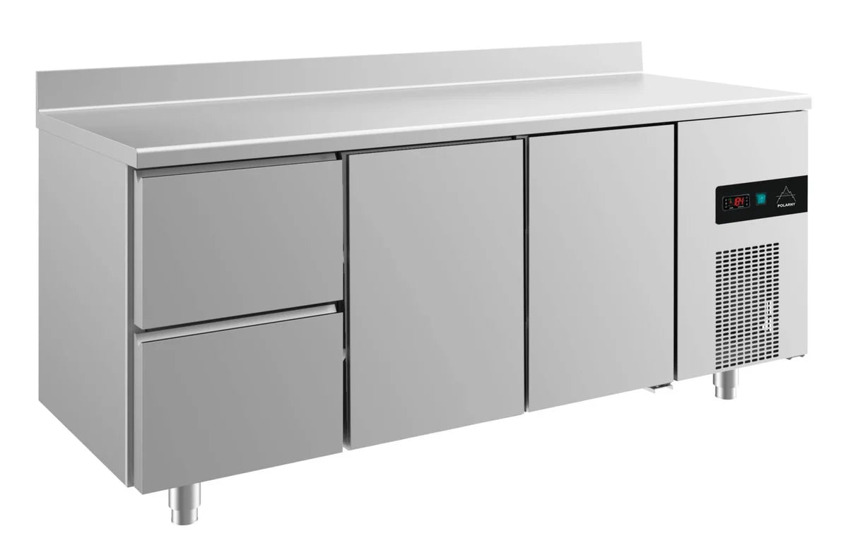 A&S Kühltisch -2 bis +8°C 1865x700x850mm mit 2x Türen und 1x zwei Schubladen u. Aufkantung (3ZTTA)