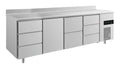 A&S Kühltisch -2 bis +8°C 2330x700x850mm mit 1x Tür, 1x zwei Schubladen und 2x 3 Schubladen u. Aufkantung (4DTZDA)