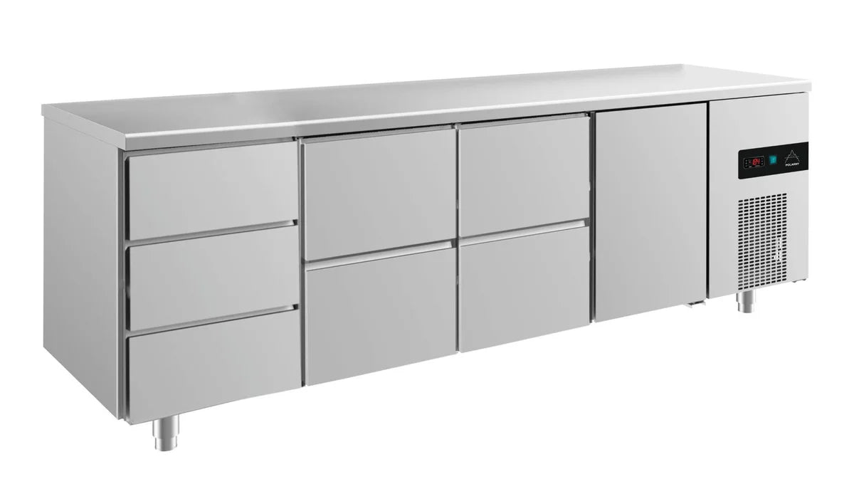 A&S Kühltisch -2 bis +8°C 2330x700x850mm mit 1x Tür, 2x zwei Schubladen und 1x 3 Schubladen (4DZZT)