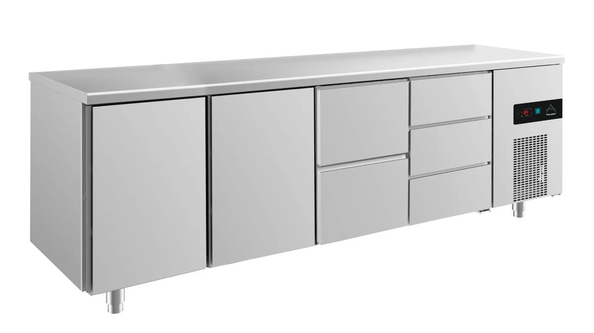 A&S Kühltisch -2 bis +8°C 2330x700x850mm mit 2x Türen, 1x zwei Schubladen und 1x 3 Schubladen (4TTZD)