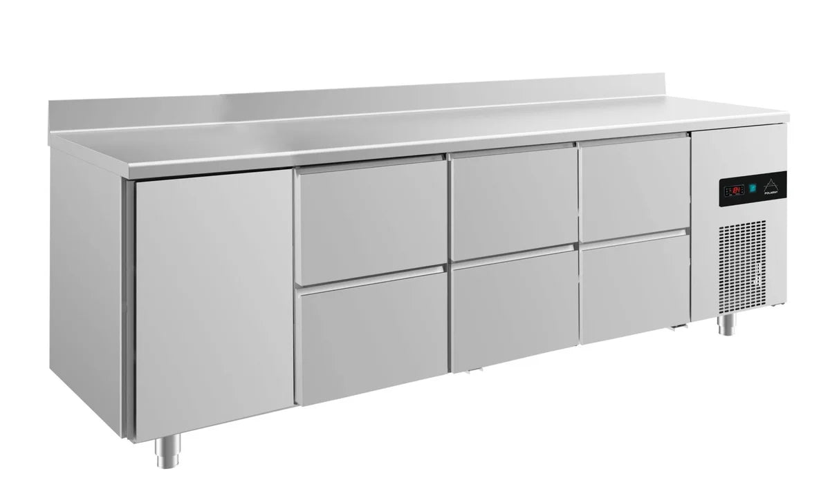 A&S Kühltisch -2 bis +8°C 2330x700x850mm mit 1x Tür und 3x zwei Schubladen u. Aufkantung (4TZZZA)