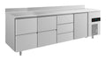A&S Kühltisch -2 bis +8°C 2330x700x850mm mit 1x Tür und 3x zwei Schubladen u. Aufkantung (4ZZDTA)