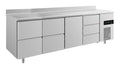 A&S Kühltisch -2 bis +8°C 2330x700x850mm mit 1x Tür, 2x zwei Schubladen und 1x 3 Schubladen u. Aufkantung (4ZZTDA)