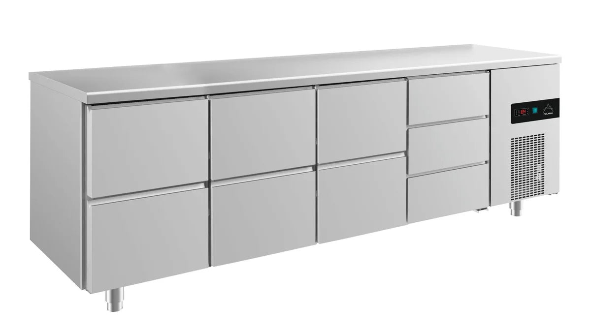 A&S Kühltisch -2 bis +8°C 2330x700x850mm mit 3x zwei Schubladen und 1x drei Schubladen (4ZZZD)