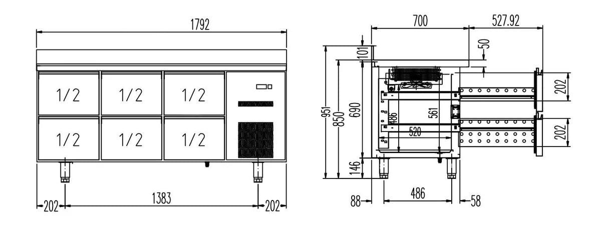Kühltisch Profi 0/6 Superior mit Aufkantung - GN 1/1