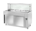 Ausgabe Warmhaltetisch PROFI neutral mit Flügeltür und eckigem Glasaufsatz 900x700x1300