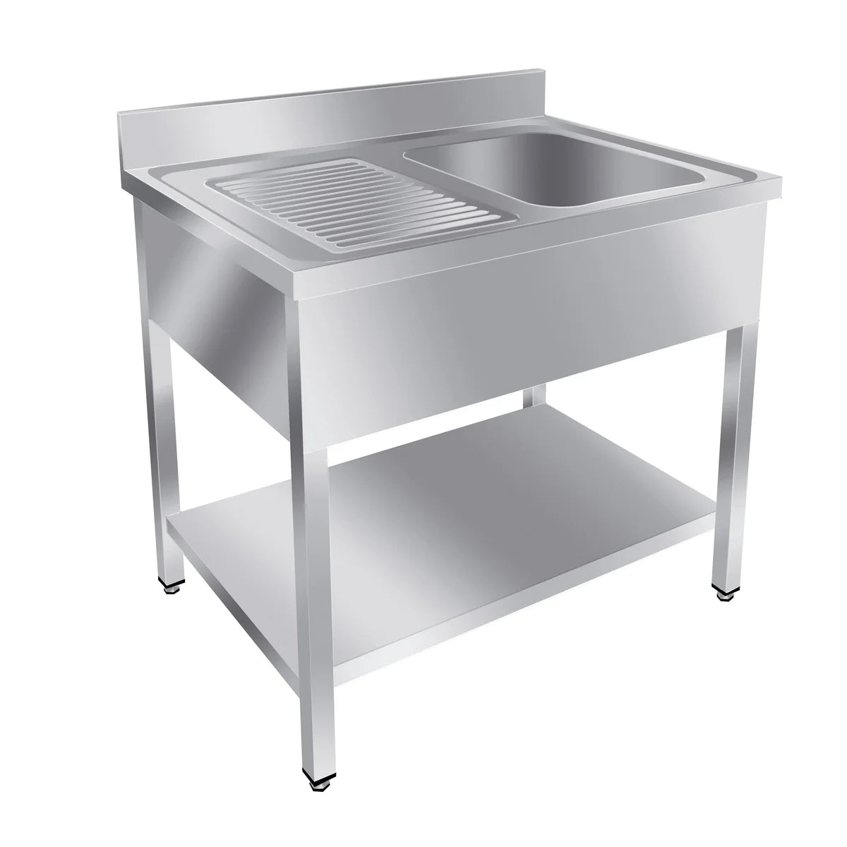 Spültisch Basic 10x6 mit 1 Becken rechts, Aufkantung und Grundboden