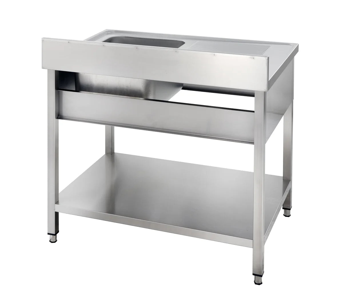 Spültisch Basic 10x7 mit 1 Becken rechts, Aufkantung und Grundboden